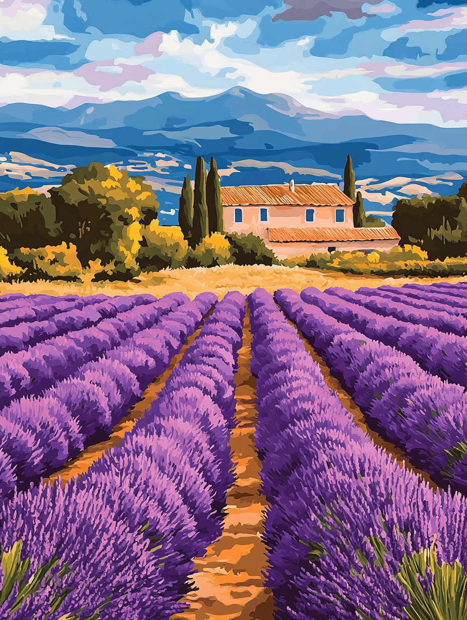 Blooming Lavender Rural Scene