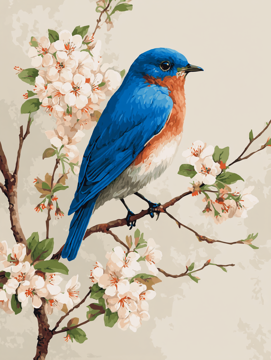 Bluebird Among Cherry Blossoms