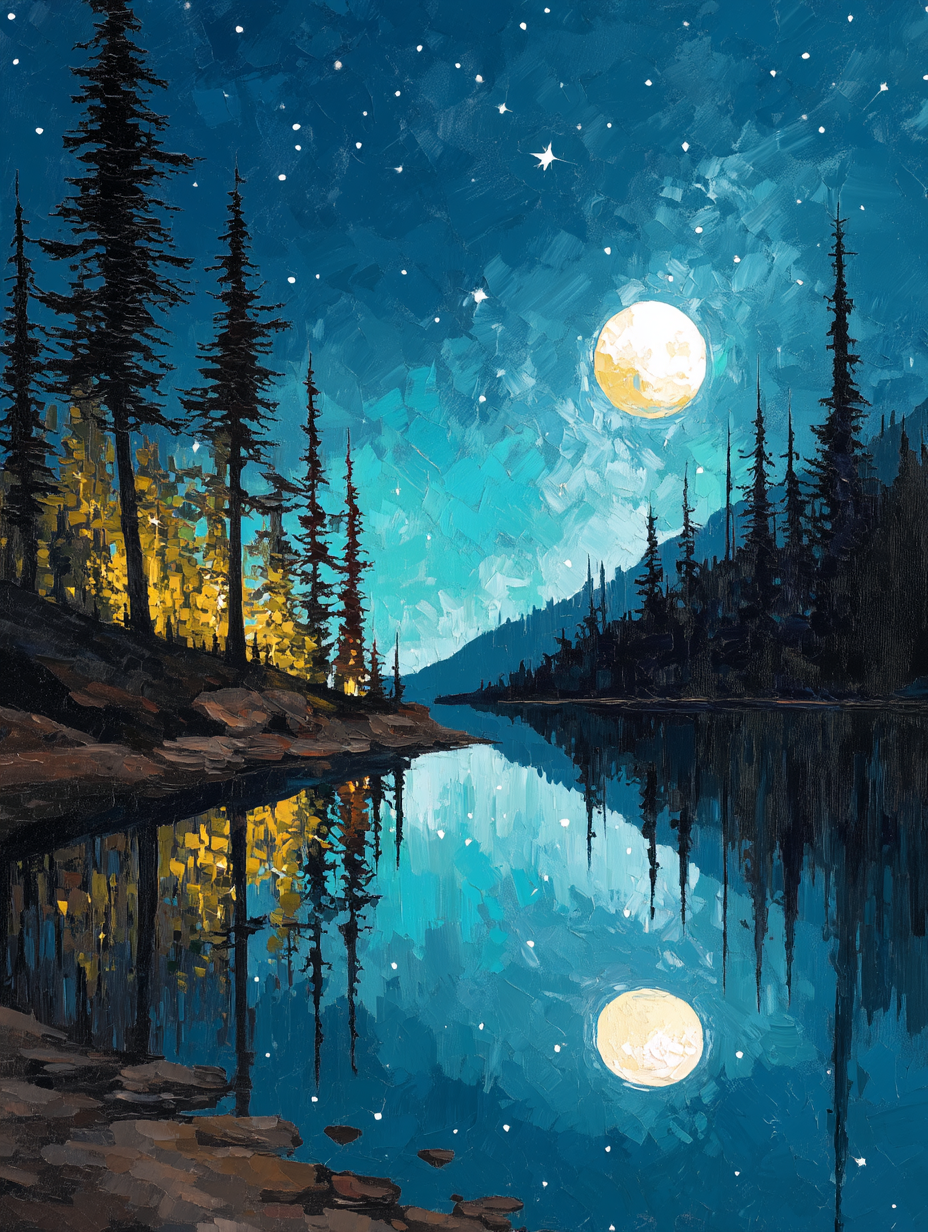 Full Moon Reflecting Lake