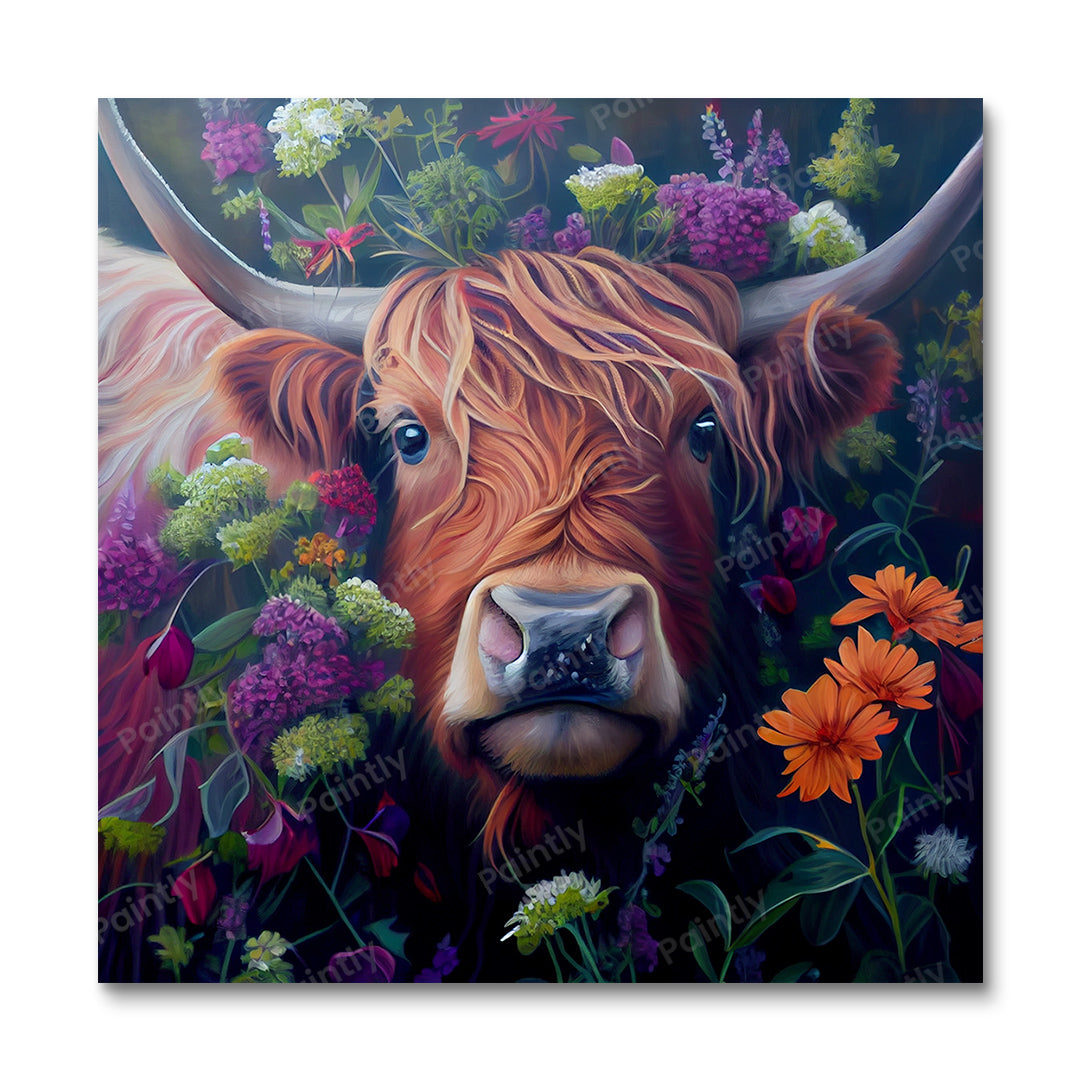 Floral Highland Cow I by Kian