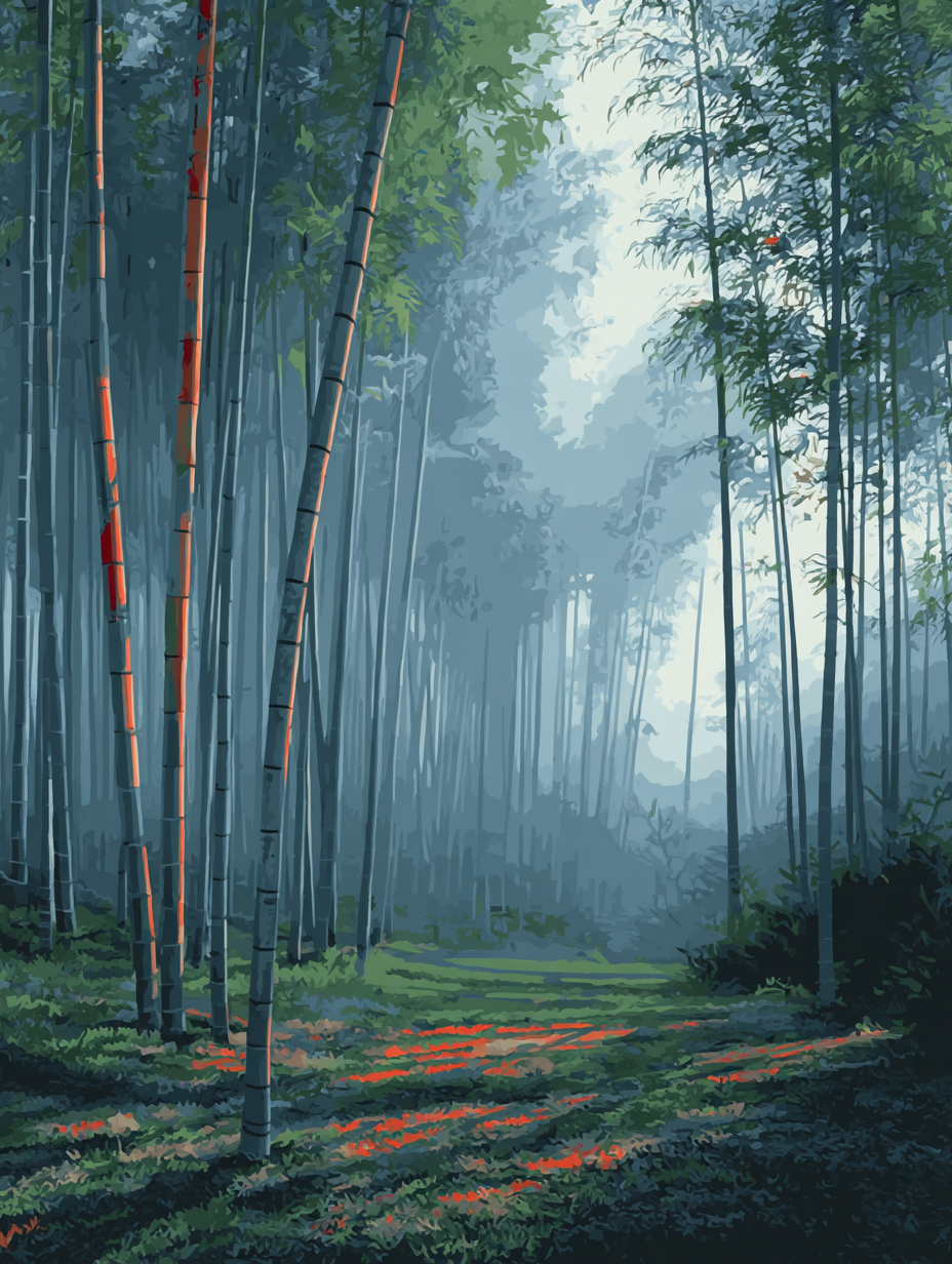 Misty Bamboo Forest Path