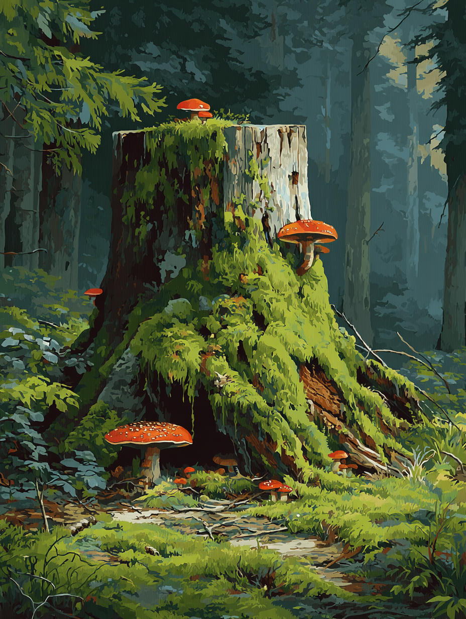 Mossy Stump Toadstool Forest