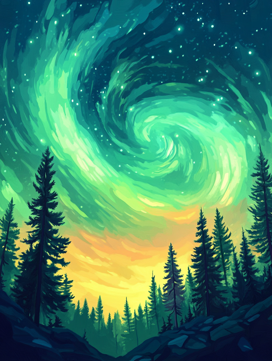 Northern Lights Forest Night