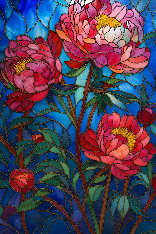 Stained Glass Radiant Peonies