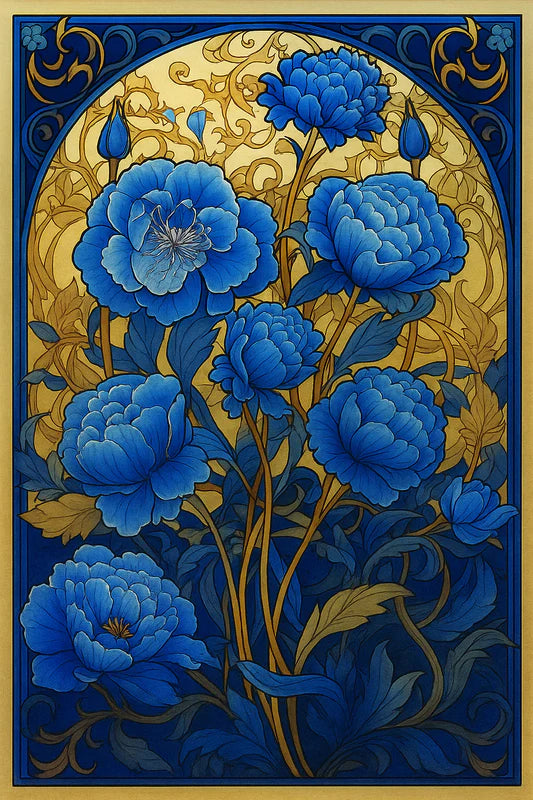 Stained Glass Azure Peonies