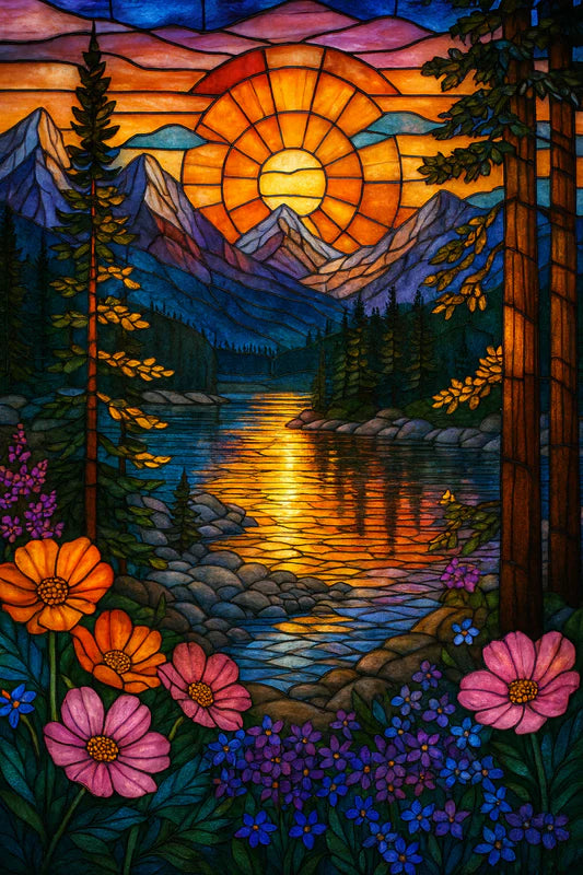 Stained Glass Mountain Dawn
