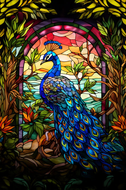 Stained Glass Vibrant Peacock