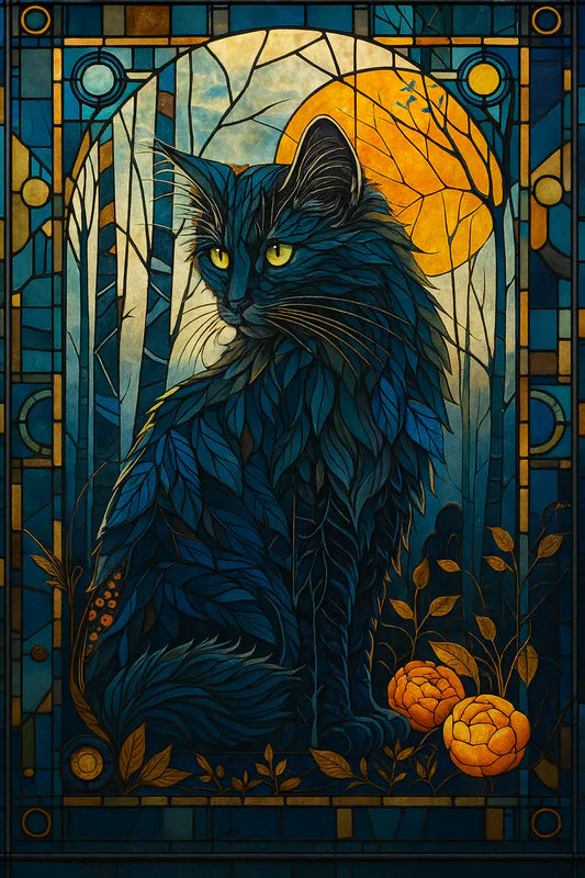 Stained Glass Moonlit Cat