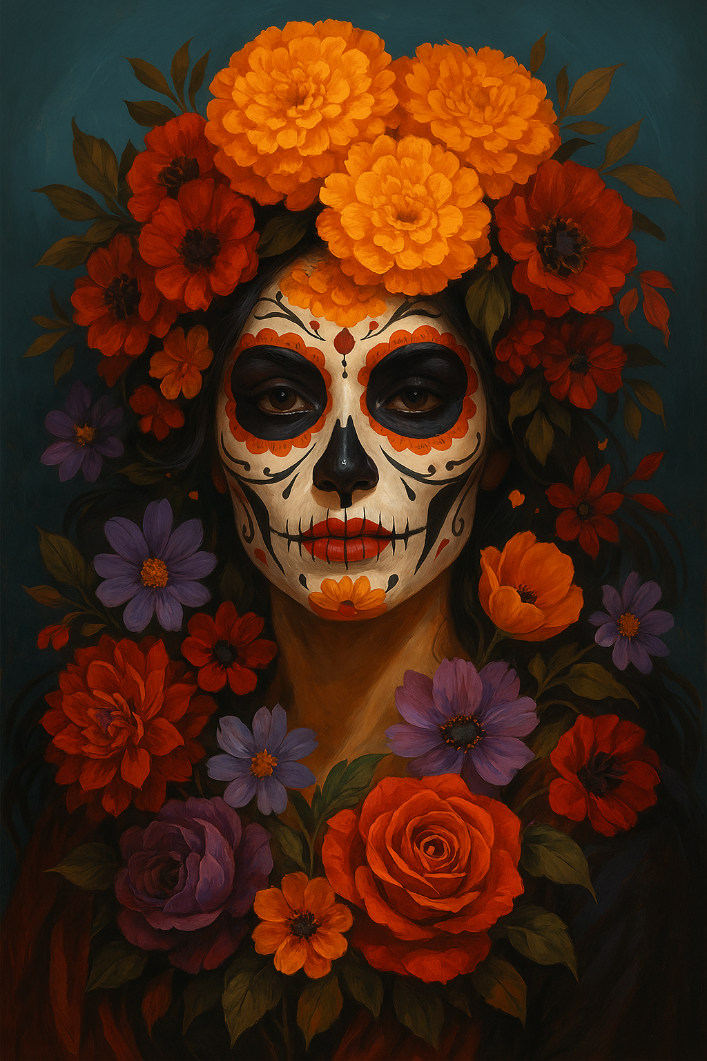 Sugar Skull Woman with Marigolds
