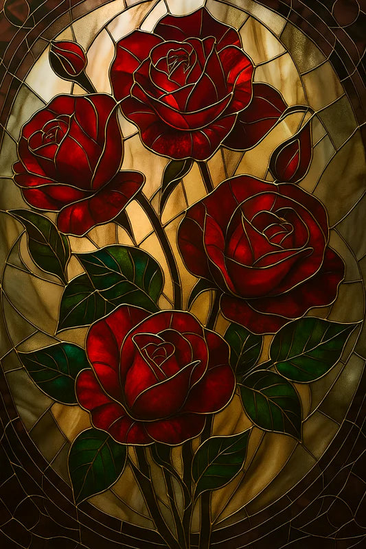 Stained Glass Crimson Roses