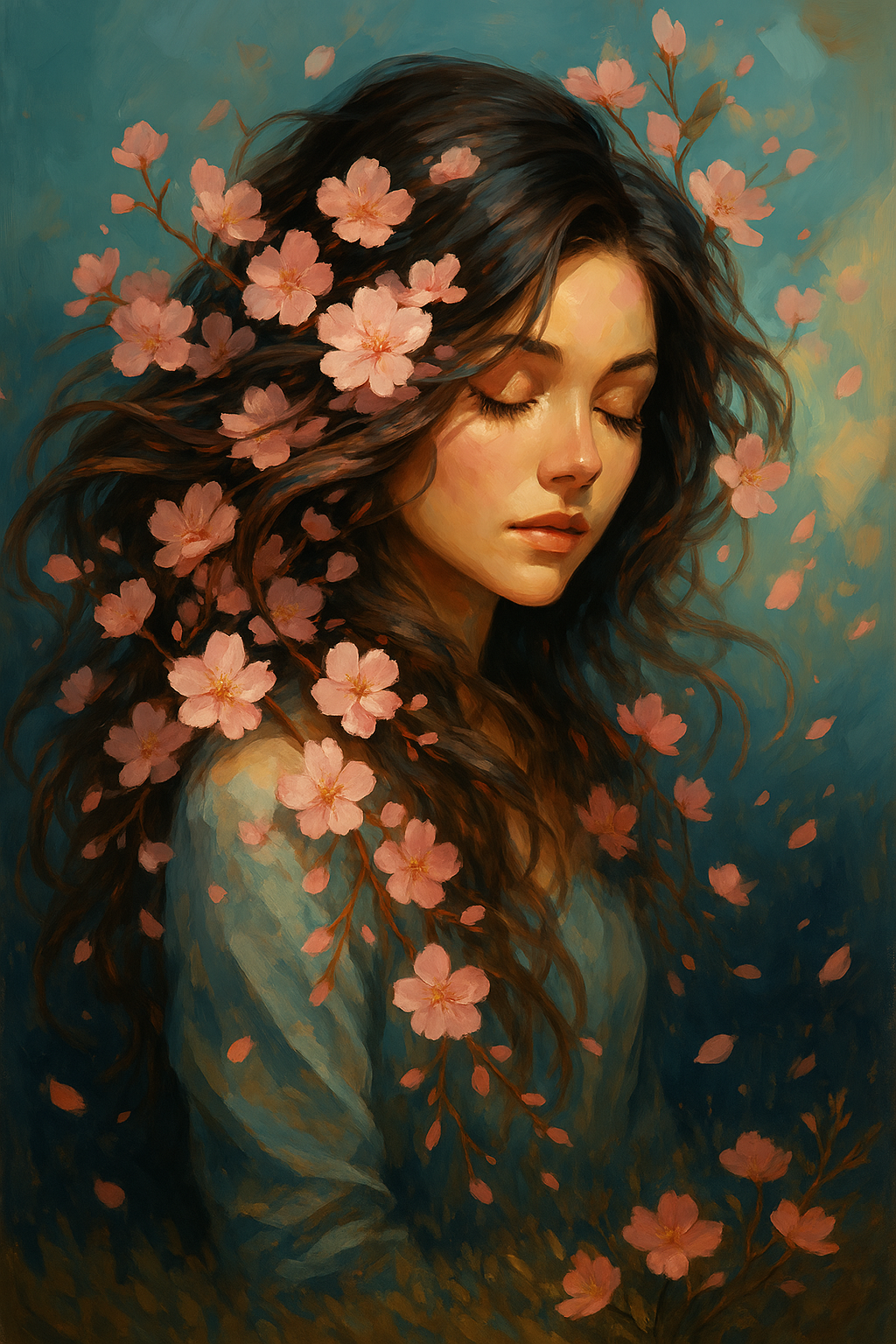 Girl Among Sakura Petals