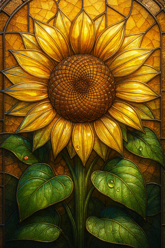 Stained Glass Golden Sunflower