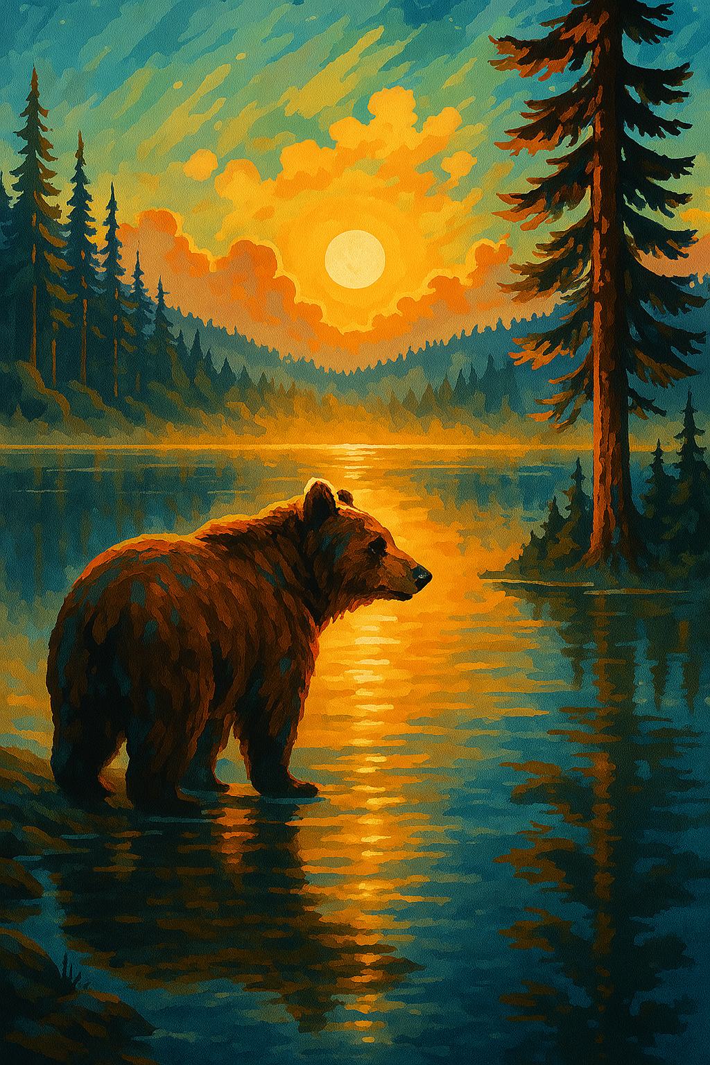 Grizzly by the sunset