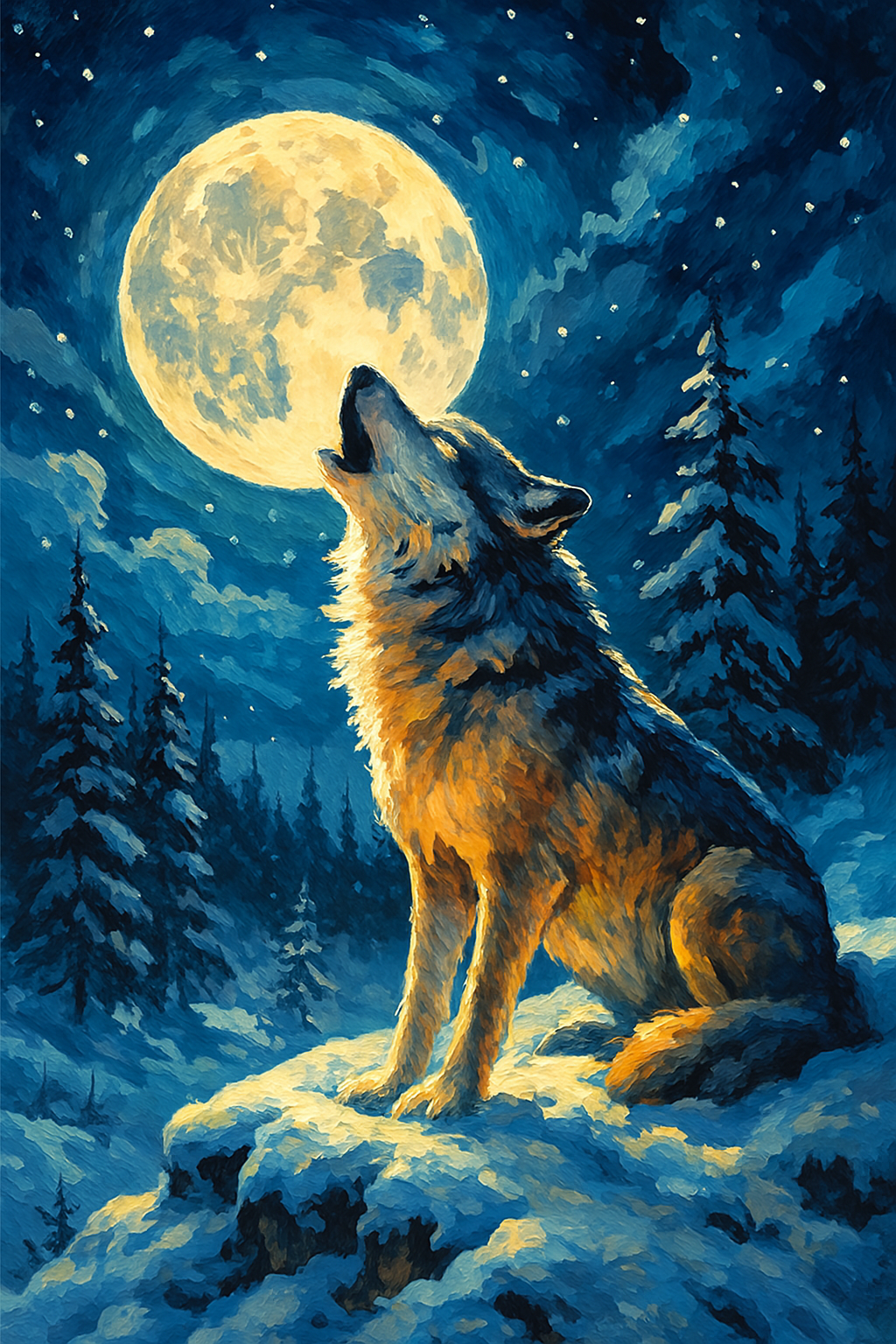 Wolf howling at the full moon