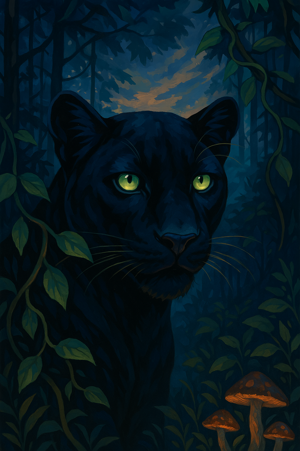 Panther in the Moonlit Jungle