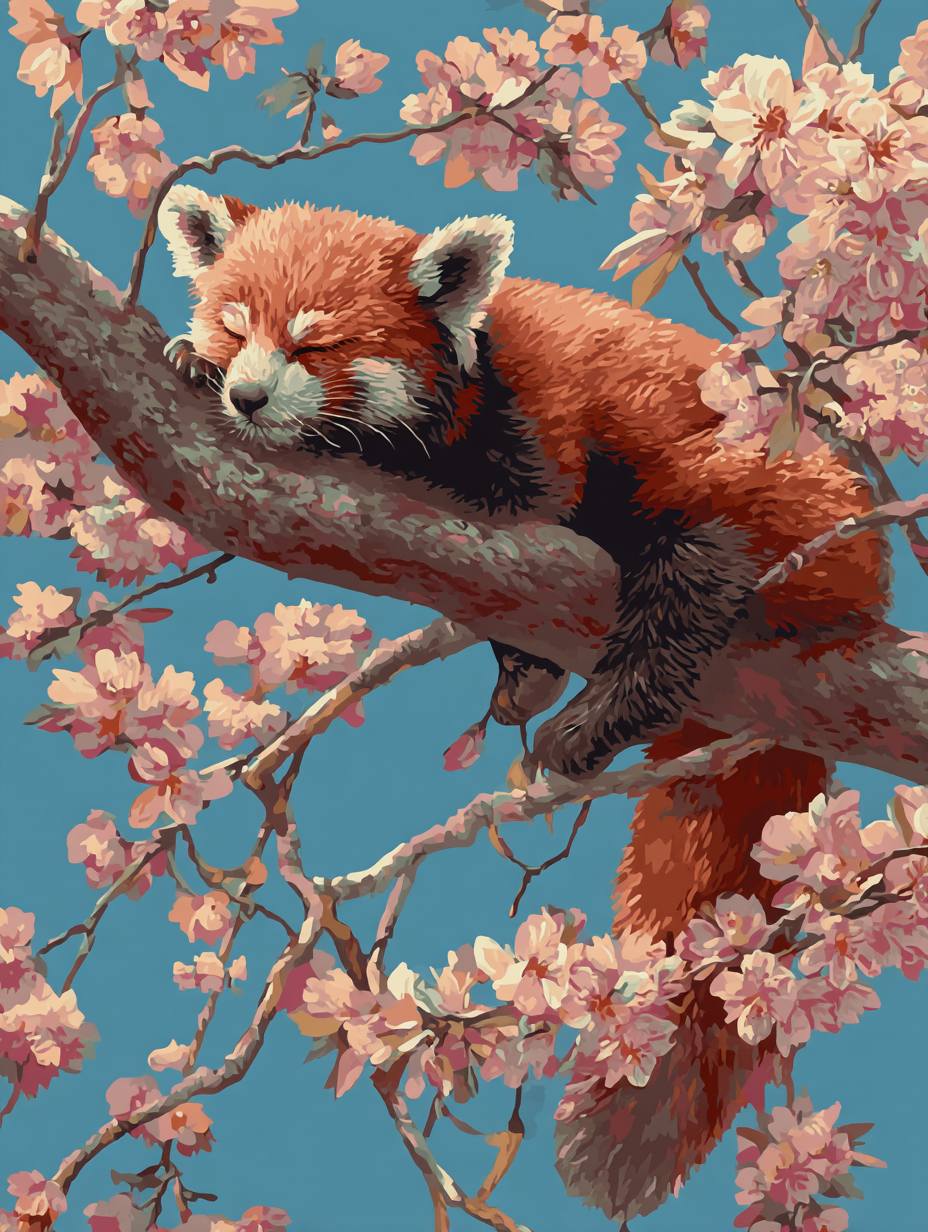 Panda Napping Cherry Blossoms
