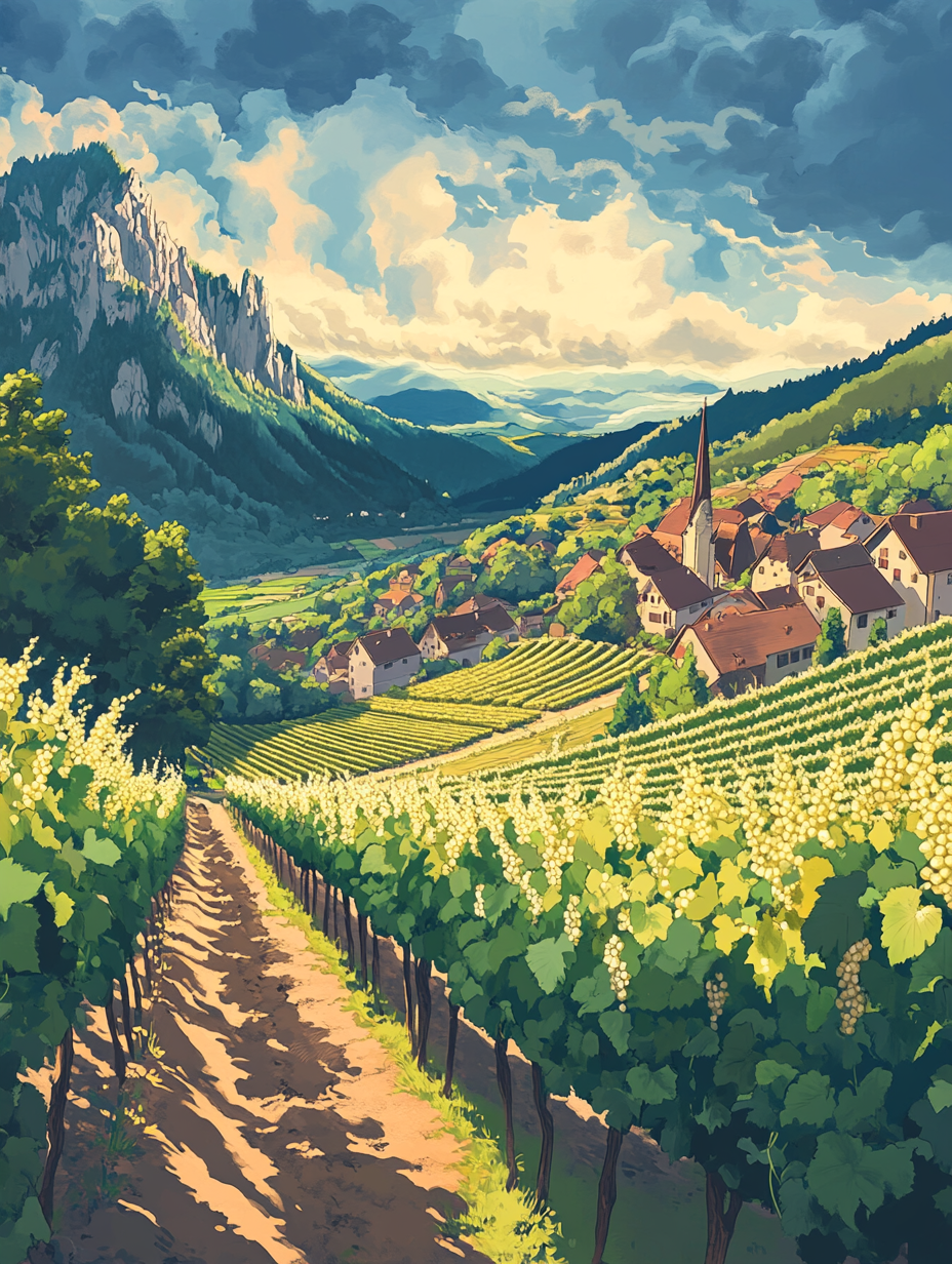 Rolling Vines Distant Peaks