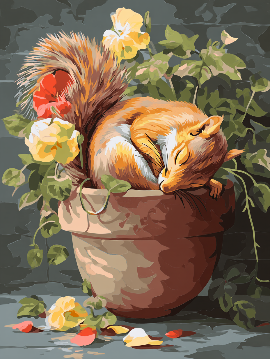 Sleeping Squirrel Flower Pot