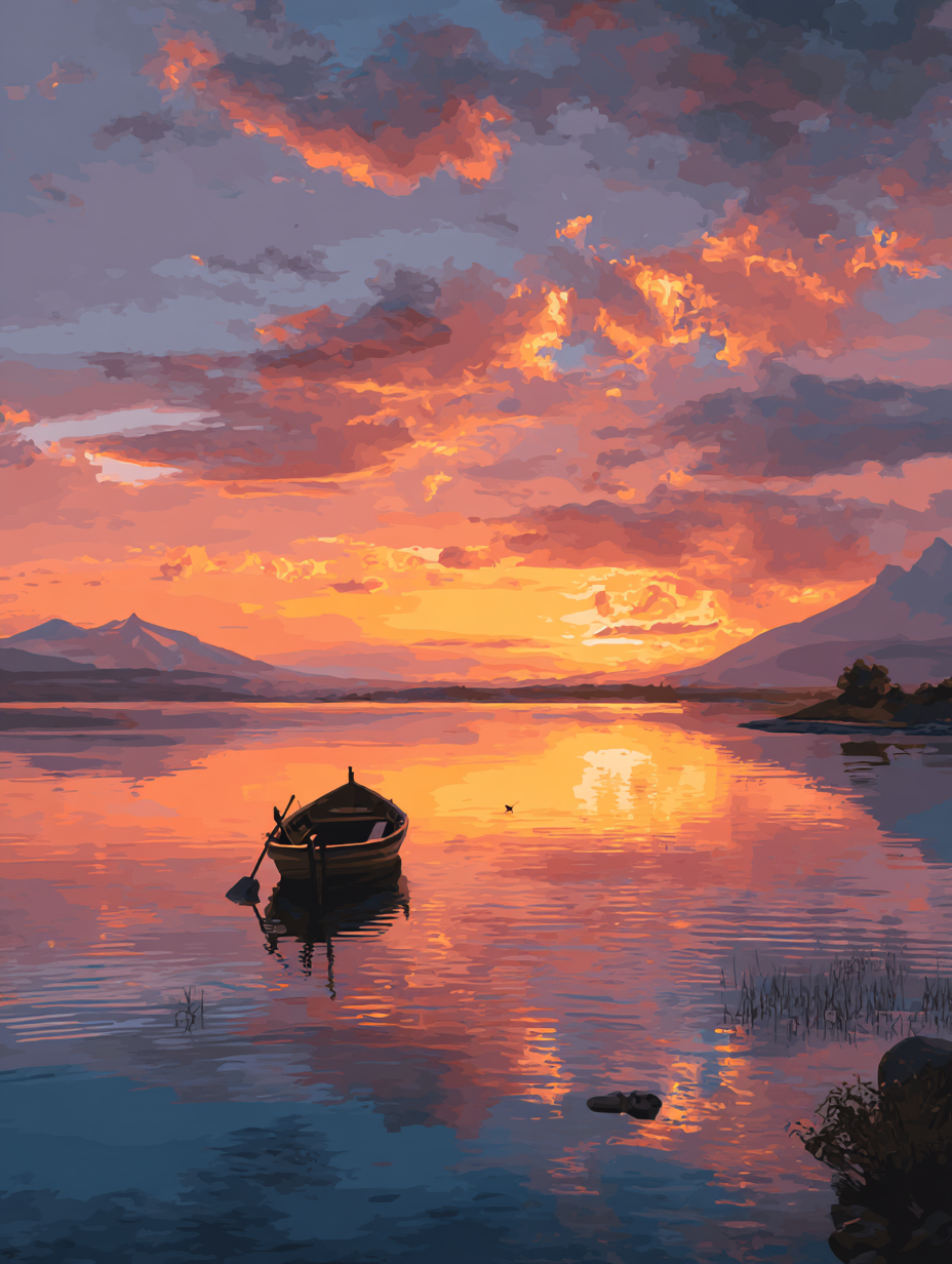 Sunset Lake Rowboat Calm