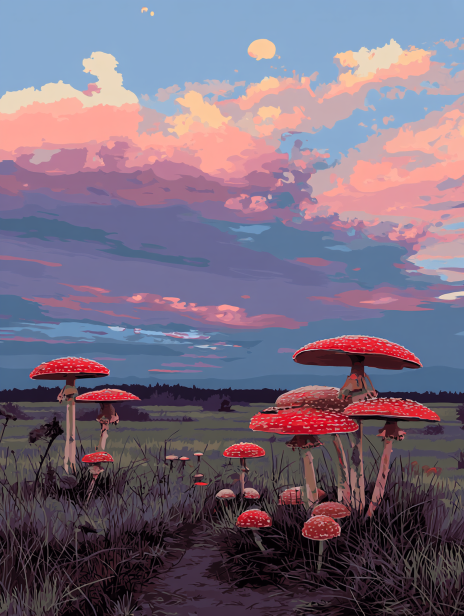 Toadstools Under Cloudy Sky
