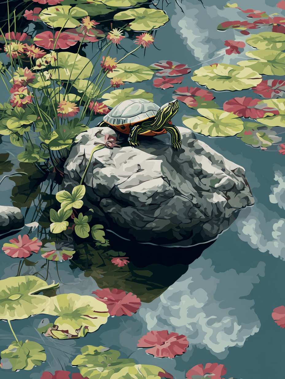 Turtle Resting Lily Pond