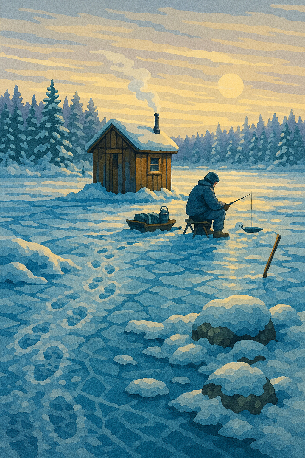 Winter Cabin by the Frozen Creek
