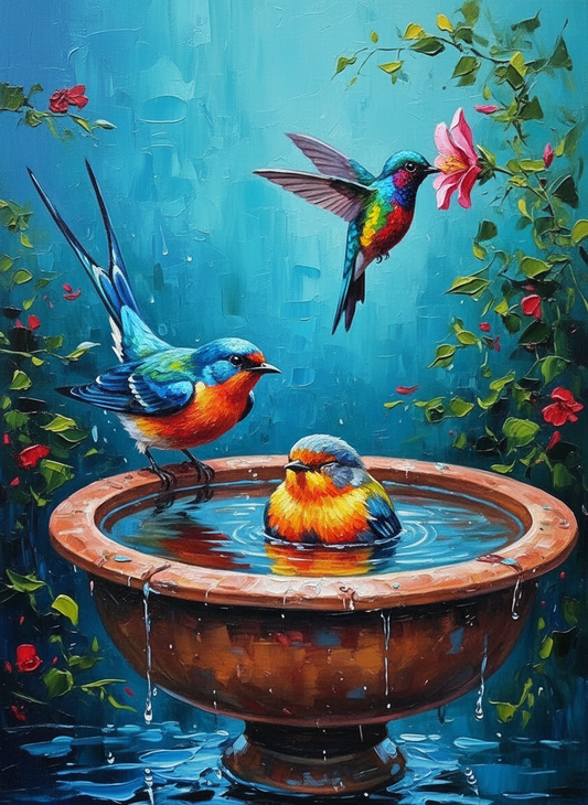 Bluebirds at the Fountain