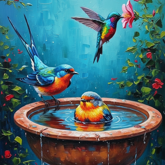 Bluebirds at the Fountain