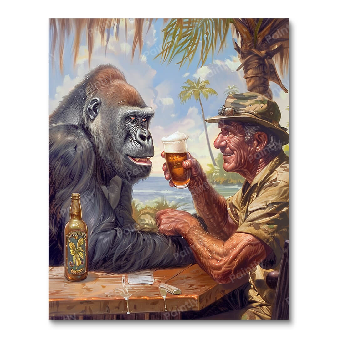 Gorilla Catching Up Over a Beer
