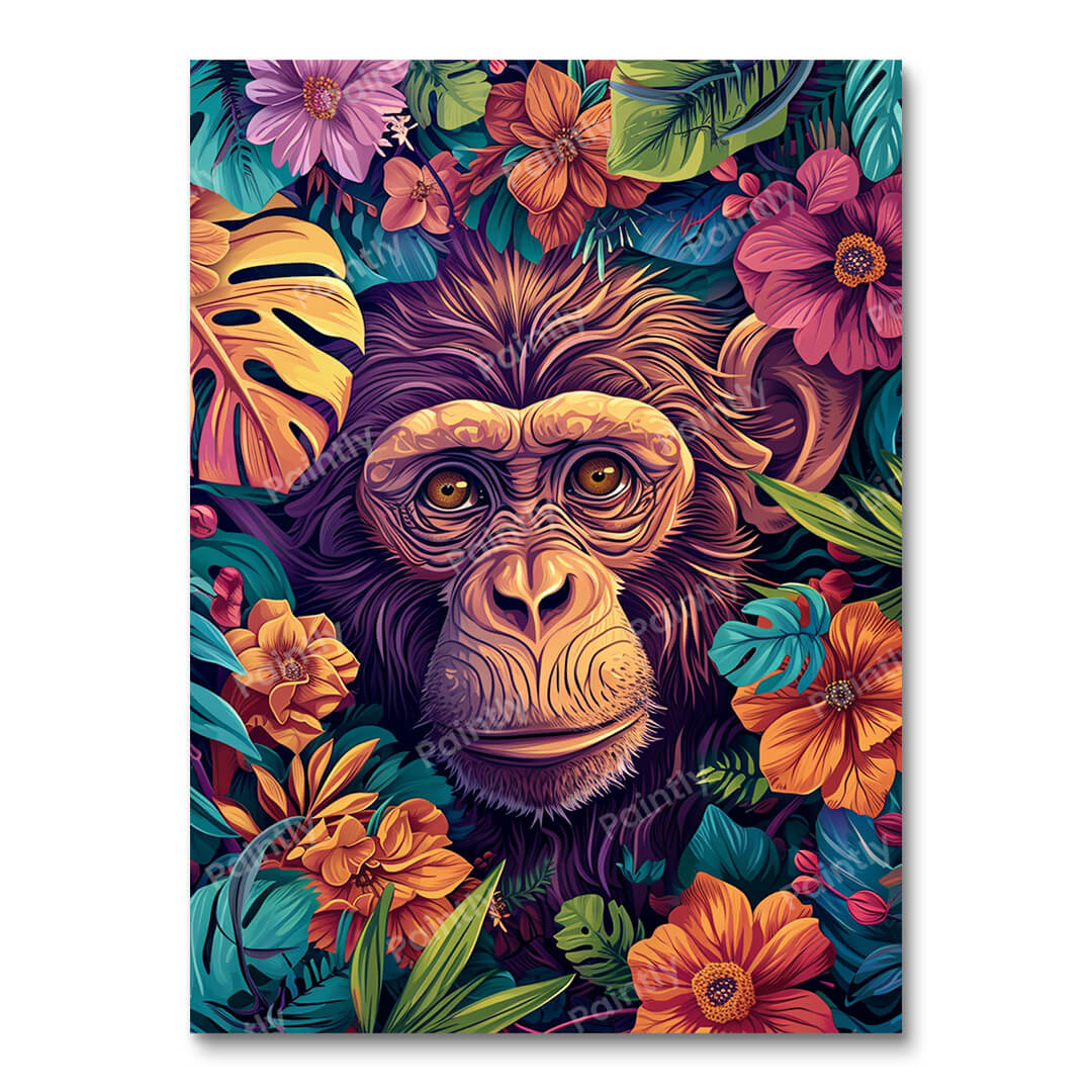 Floral Chimpanzee Contemplation