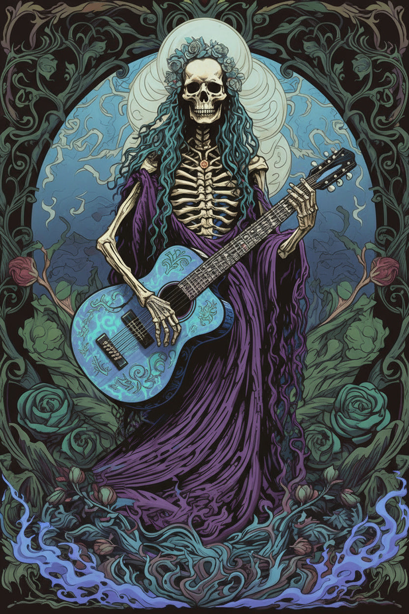 Skeleton, Blue Guitar, & Roses