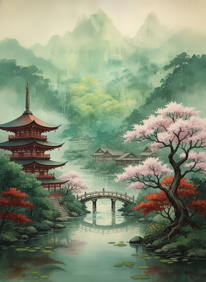 Pagoda by the Misty Lake