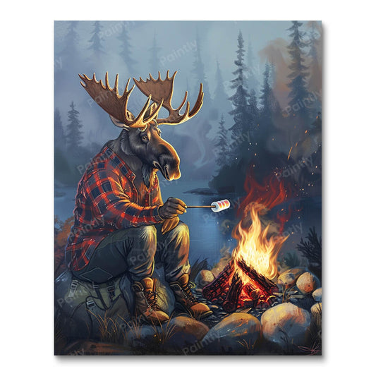 Moose Roasting Marshmallows at Campfire