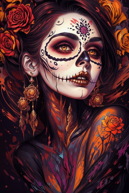 Sugar Skull Woman, Red Roses