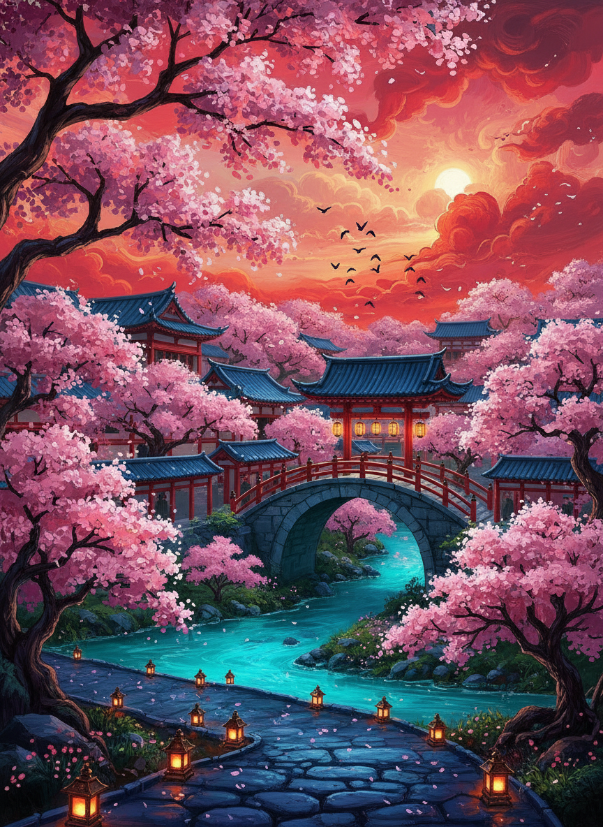 Twilight Bridge of Blossoms