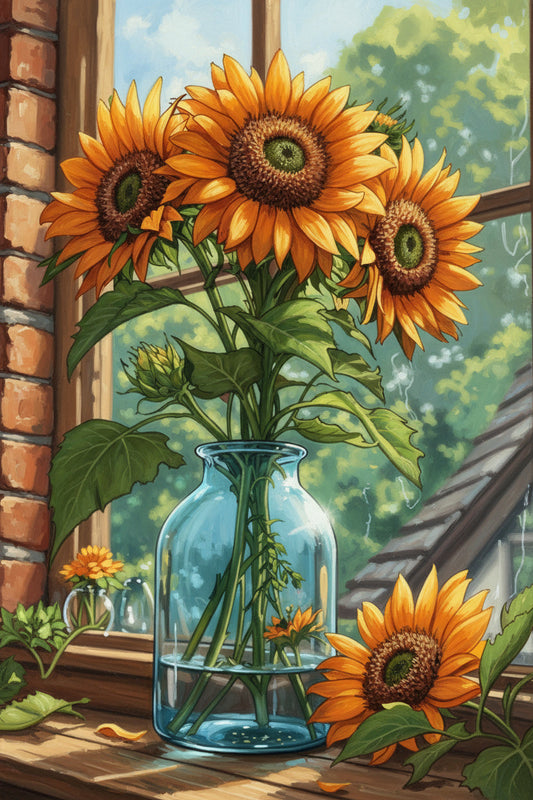 Sunflowers on Windowsill