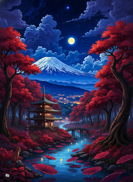 Pagoda under the Winter Moon