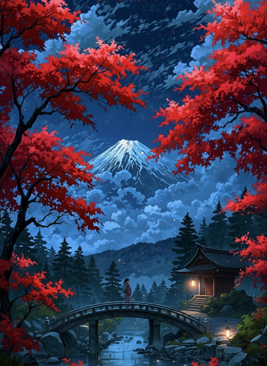Bridge beneath Mount Fuji