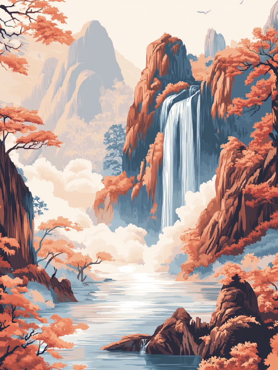 Autumn Waterfall Mountain Mist
