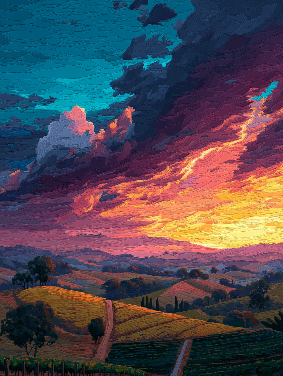 Colorful Sunset Countryside View