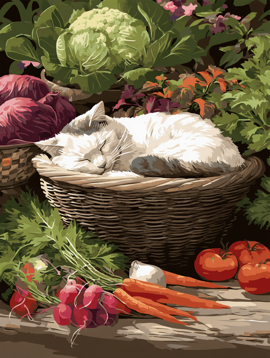 Cozy Cat Amongst Vegetables