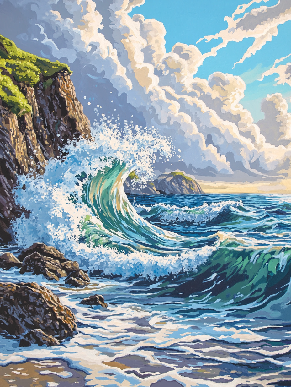 Crashing Waves Rocky Coastline