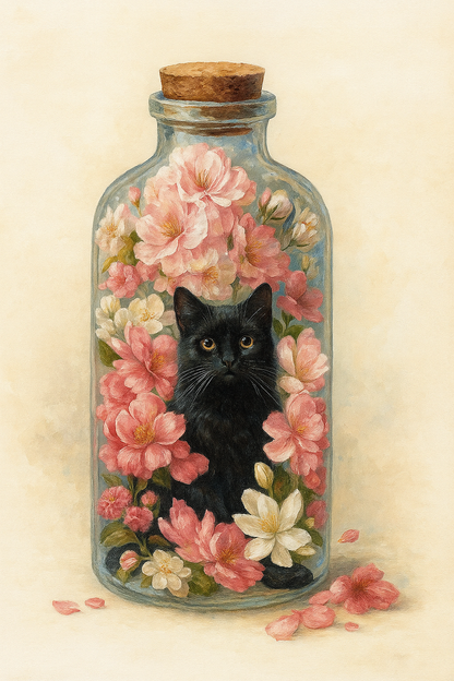 Curious Cat in a Bottle