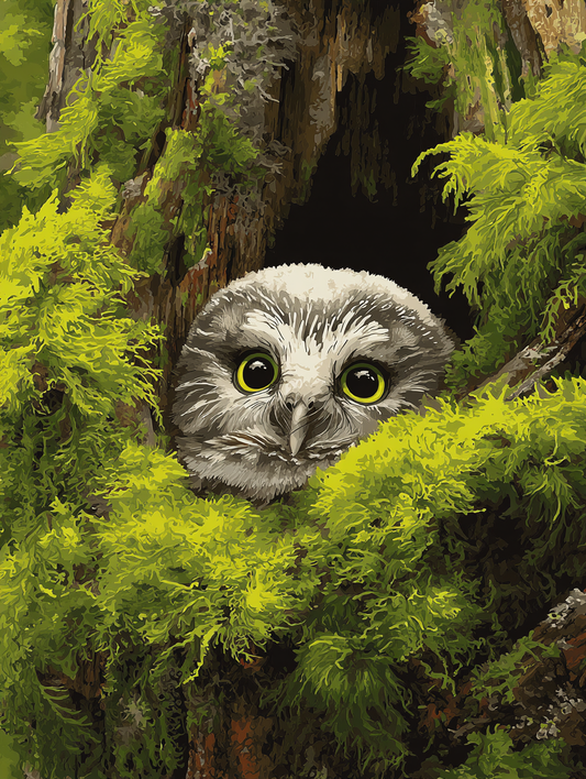 Cute Owl Mossy Nest
