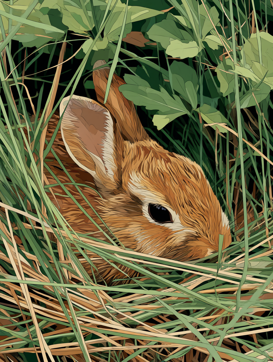 Cute Rabbit Grass Hiding