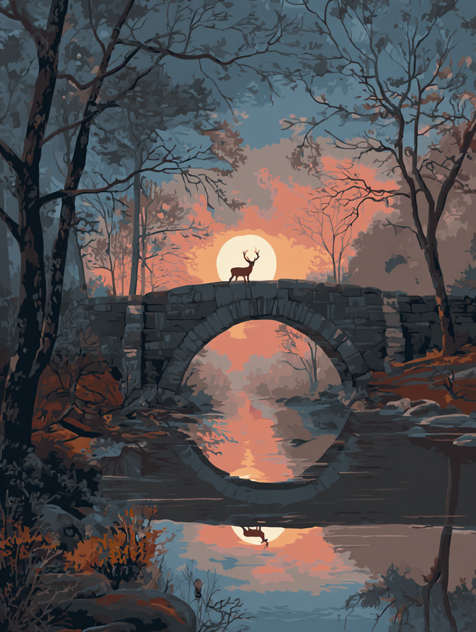 Deer Bridge Sunset Reflection