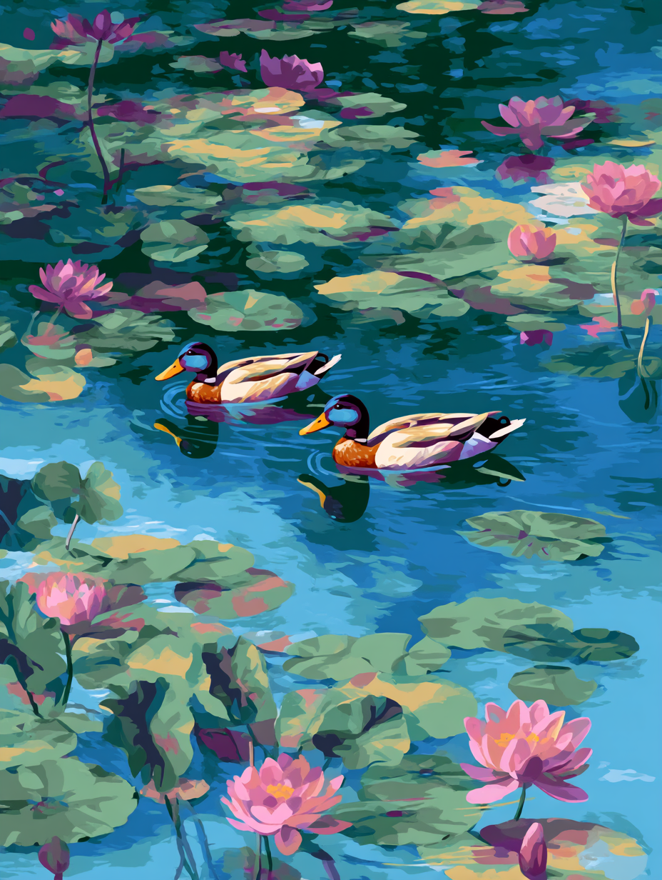 Floating Ducks Floral Water