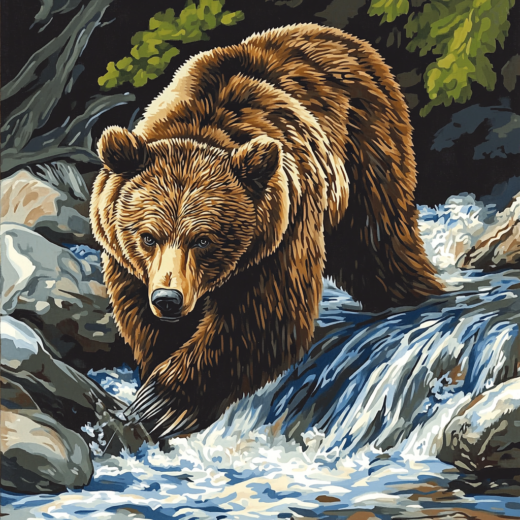 Grizzly Bear Rushing Stream