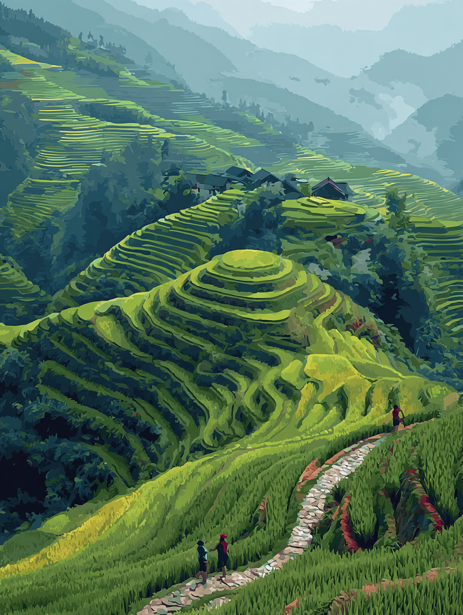 Hillside Paddy Fields Path