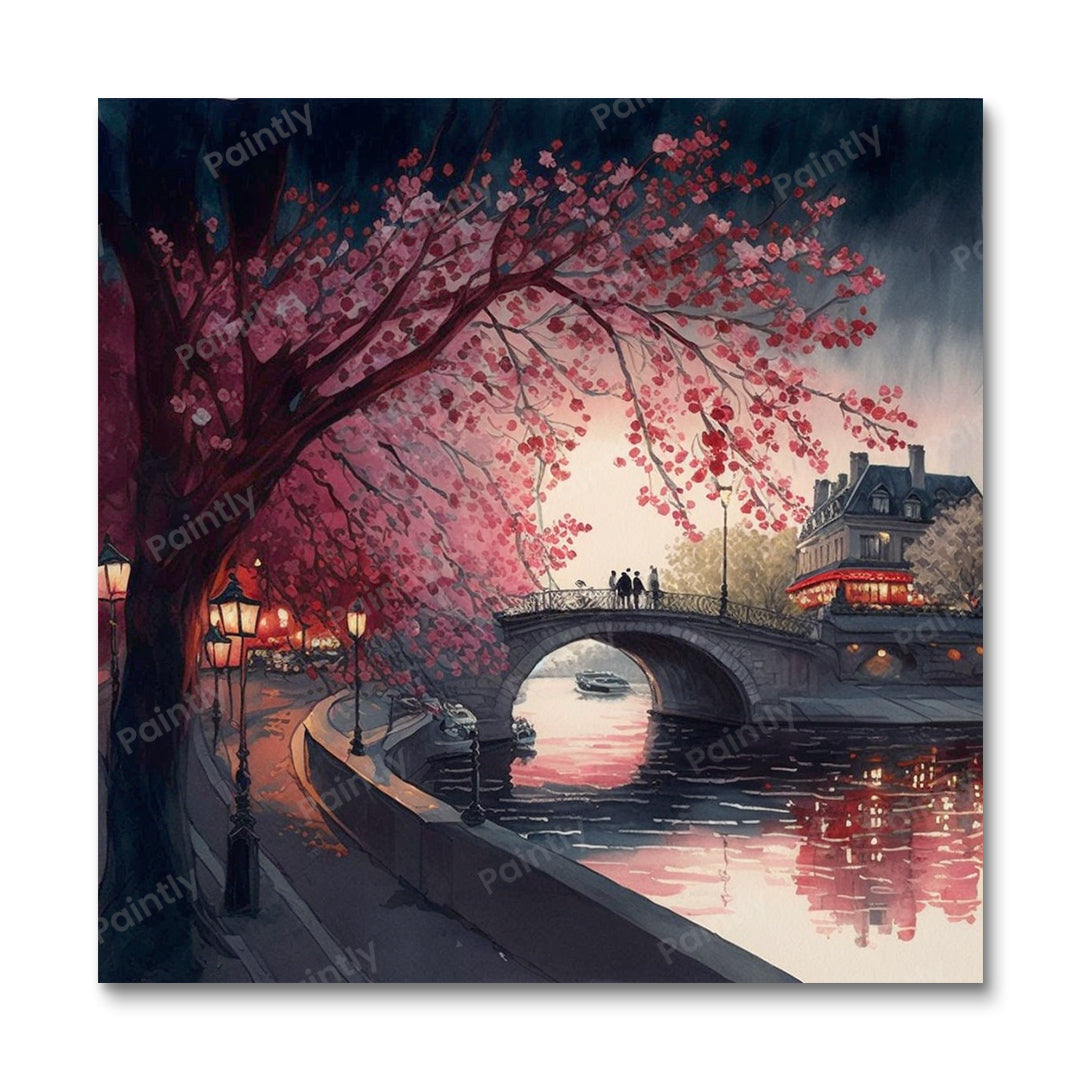 Cherry Blossom Over River I
